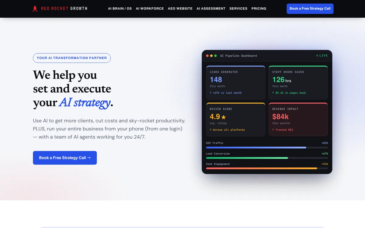 Red Rocket Growth homepage: We help you set and execute your AI strategy
